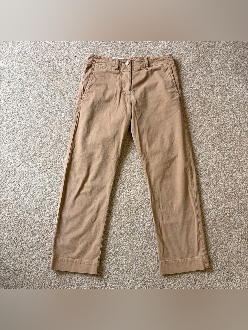 Nili Lotan Tan Button Fly Chino Pants Straight Leg Size 0 Made in USA